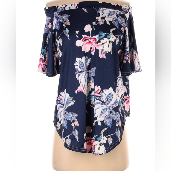 Style Dome Blue Floral Off The Shoulder Blouse,  Sz L NWT - Picture 5 of 8